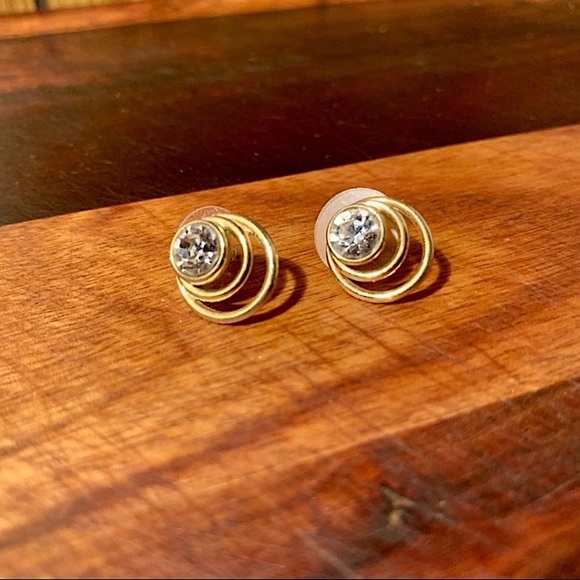 Gold Plated Loop Within Loop CZ Stud Earrings - Picture 1 of 4